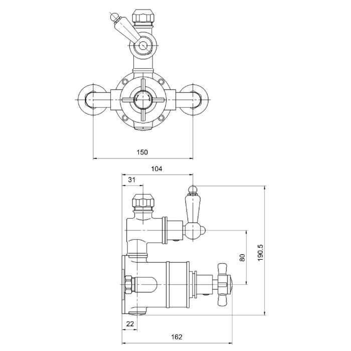 Dezine Blackwater Exposed Thermostatic Shower Valve with Diverter, 2 Outlet