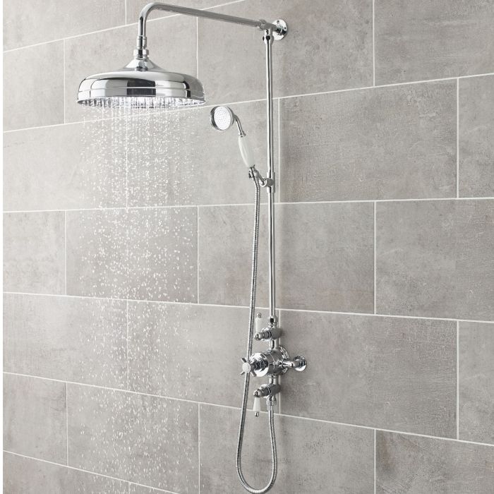 Dezine Blackwater Exposed Thermostatic Triple Shower Valve, 2 Outlet