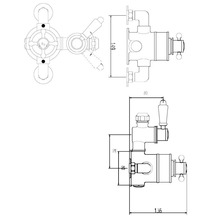 Dezine Earn Exposed Thermostatic Shower Valve with Diverter, 2 Outlet