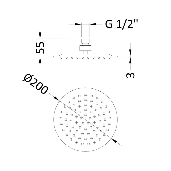 Dezine Pennar 10 200 x 200mm Matt Black Rain Shower Head