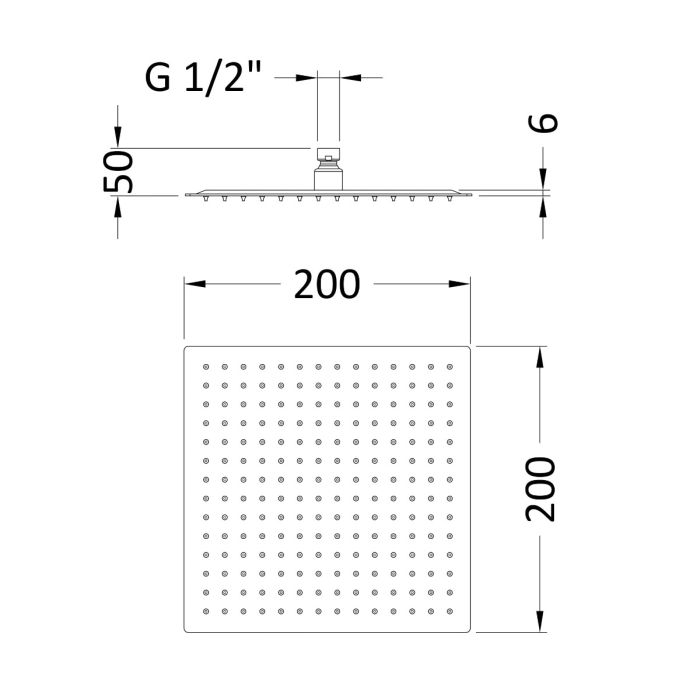 Dezine Cubo Grace 200 x 200mm Matt Black Rain Shower Head