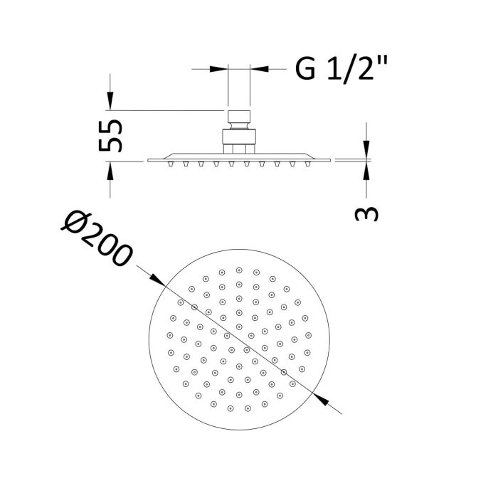 Dezine Pennar 10 200 x 200mm Bollin Brass Rain Shower Head