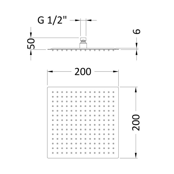 Dezine Cubo Grace 200 x 200mm Bollin Brass Rain Shower Head