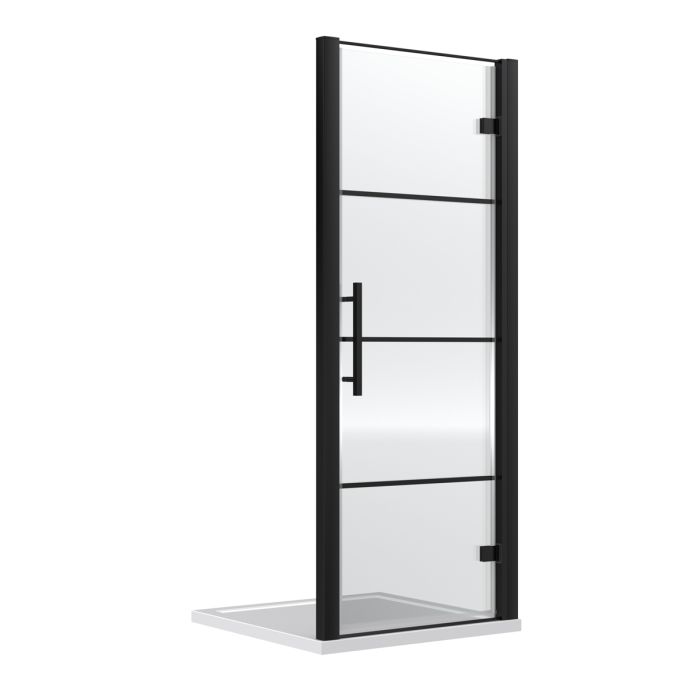 Dezine 8mm Matt Black Lined, 800mm Hinged Shower Door