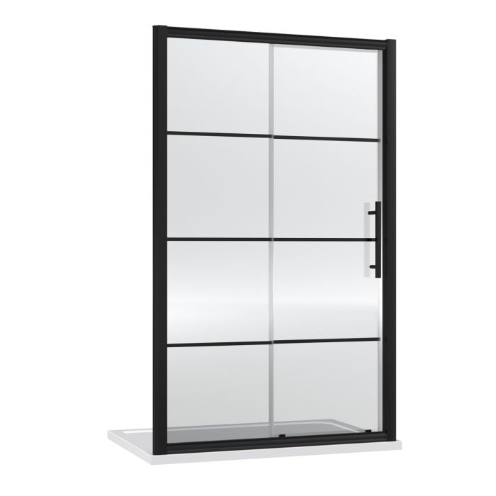 Dezine 8mm Matt Black Lined, 1200mm Sliding Shower Door