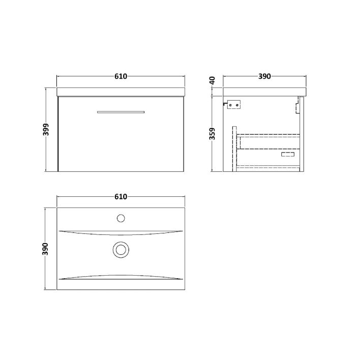 Dezine Avon 2 600mm Gloss White Stort Hung Vanity Unit, 40mm Basin