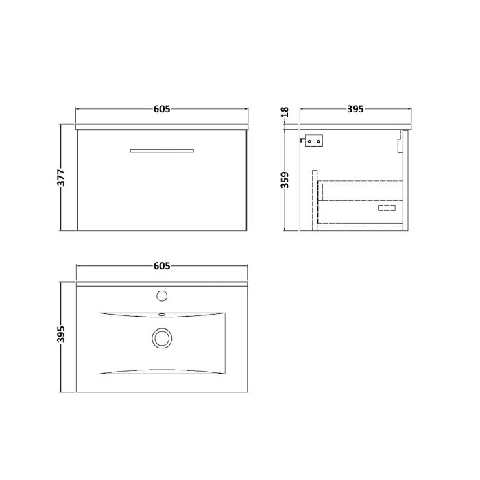 Dezine Avon 2 600mm Gloss White Stort Hung Vanity Unit, 18mm Basin