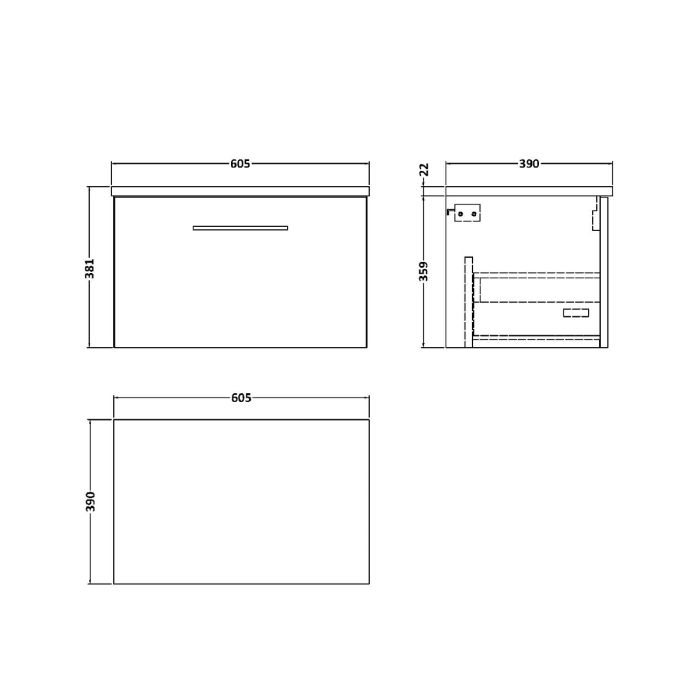 Dezine Avon 2 600mm Gloss White Stort Hung Vanity Unit, Laminate Marble Worktop