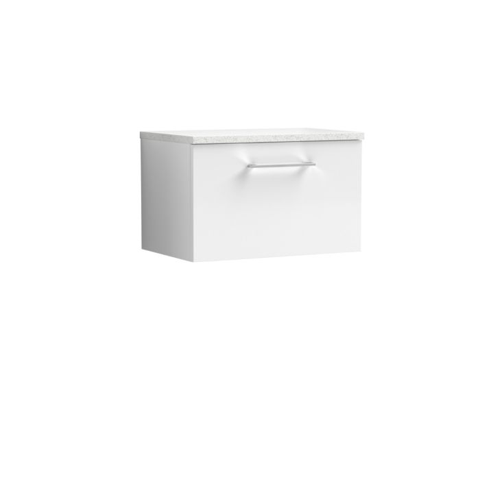 Dezine Avon 2 600mm Gloss White Stort Hung Vanity Unit, Laminate White Worktop