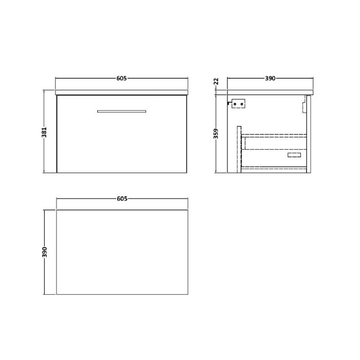 Dezine Avon 2 600mm Gloss White Stort Hung Vanity Unit, Laminate White Worktop