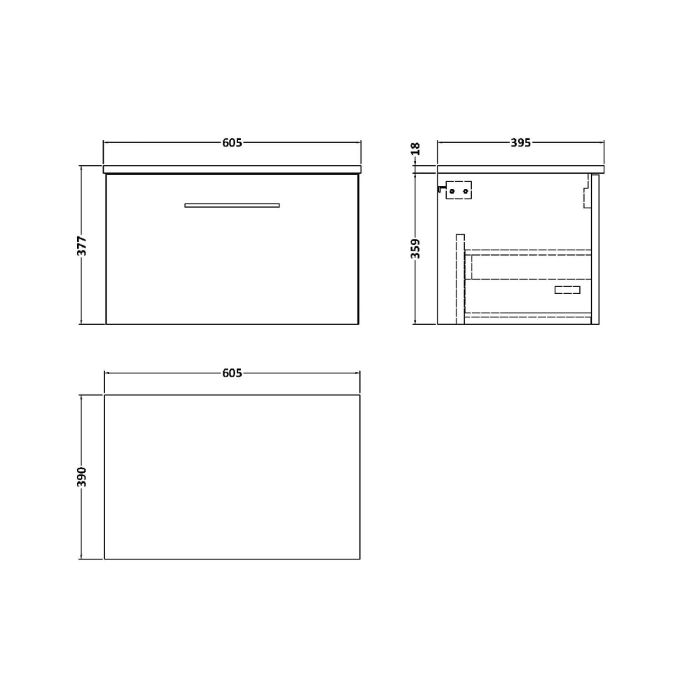 Dezine Avon 2 600mm Gloss White Stort Hung Vanity Unit, MDF White Worktop