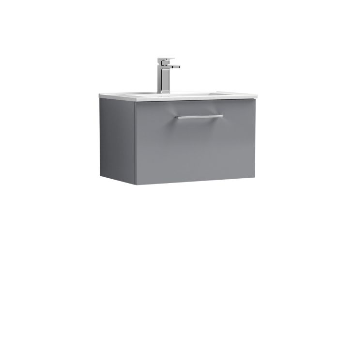 Dezine Avon 2 600mm Light Gloss Grey Stort Hung Vanity Unit, 18mm Basin