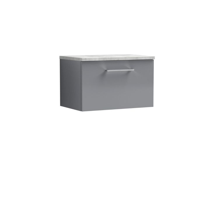 Dezine Avon 2 600mm Light Gloss Grey Stort Hung Vanity Unit, Laminate Marble Worktop