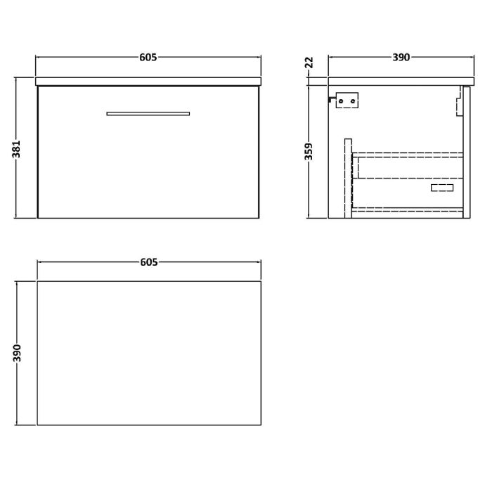 Dezine Avon 2 600mm Light Gloss Grey Stort Hung Vanity Unit, Laminate Marble Worktop