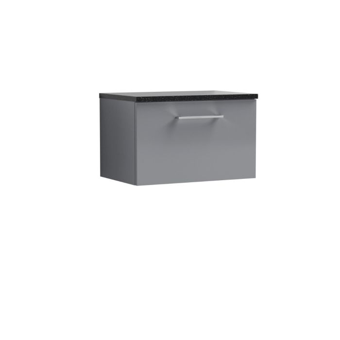 Dezine Avon 2 600mm Light Gloss Grey Stort Hung Vanity Unit, Laminate Black Worktop