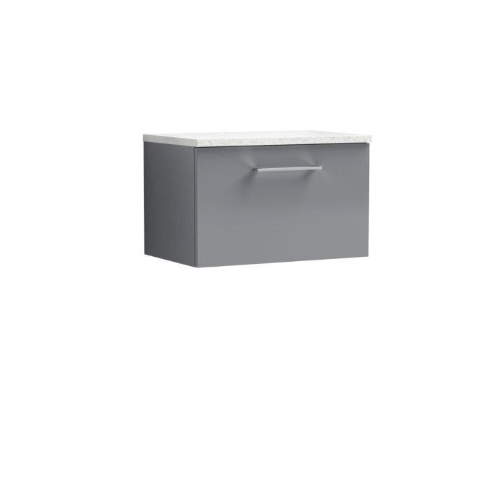 Dezine Avon 2 600mm Light Gloss Grey Stort Hung Vanity Unit, Laminate White Worktop