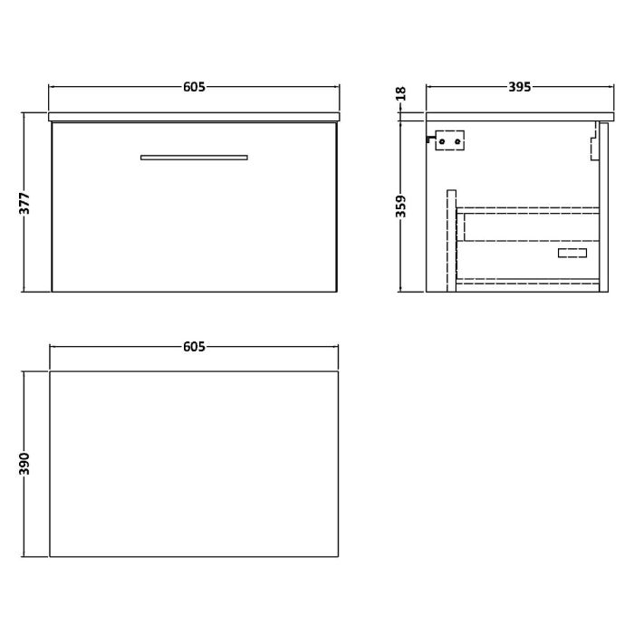 Dezine Avon 2 600mm Light Gloss Grey Stort Hung Vanity Unit, MDF Mid Grey Worktop