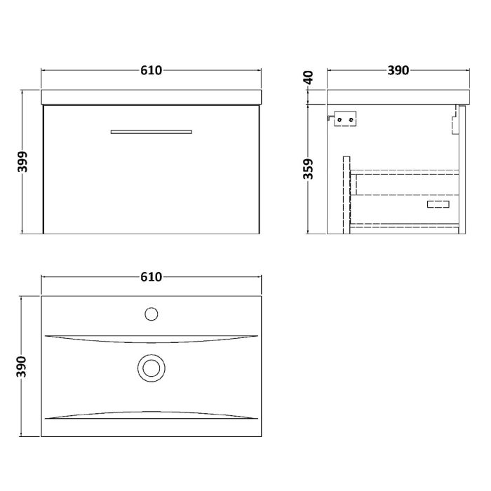 Dezine Avon 2 600mm Nu Blue Stort Hung Vanity Unit, 40mm Basin