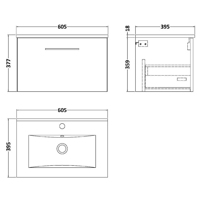 Dezine Avon 2 600mm Nu Blue Stort Hung Vanity Unit, 18mm Basin