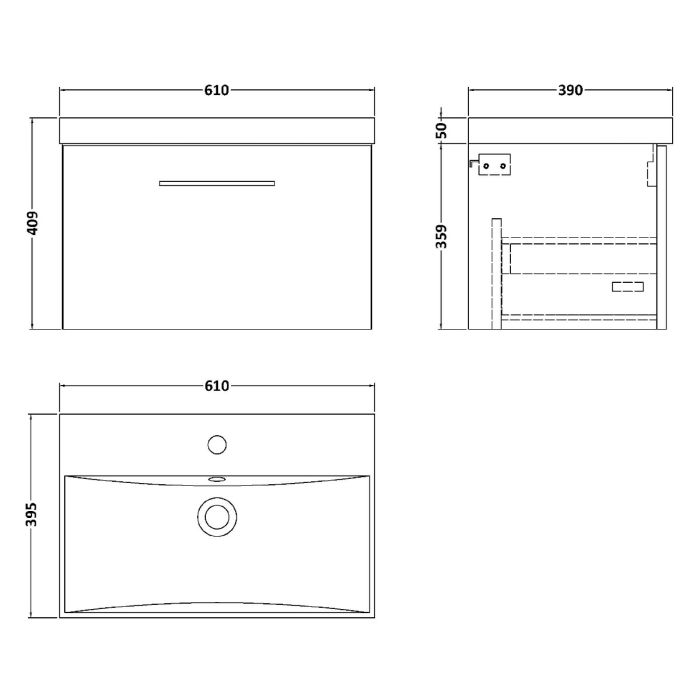 Dezine Avon 2 600mm Nu Blue Stort Hung Vanity Unit, Thin Rimmed 40mm Basin