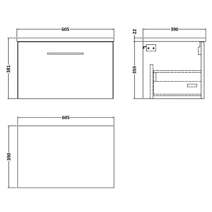 Dezine Avon 2 600mm Nu Blue Stort Hung Vanity Unit, Laminate Marble Worktop