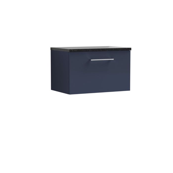 Dezine Avon 2 600mm Nu Blue Stort Hung Vanity Unit, Laminate Black Worktop