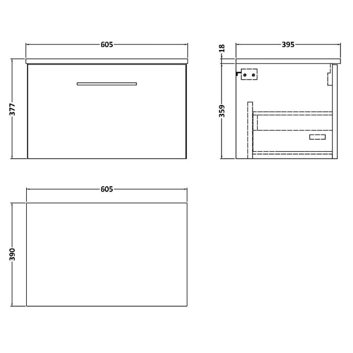 Dezine Avon 2 600mm Nu Blue Stort Hung Vanity Unit, MDF Nu Blue Worktop