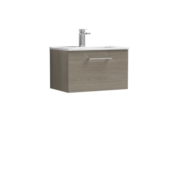 Dezine Avon 2 600mm Solace Oak Stort Hung Vanity Unit, 18mm Basin