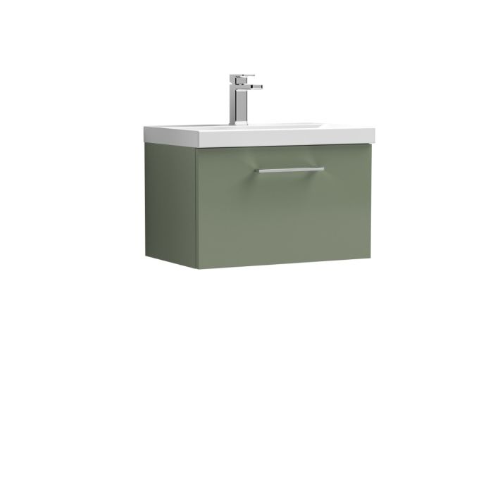 Dezine Avon 2 600mm Satin Green Stort Hung Vanity Unit, 40mm Basin