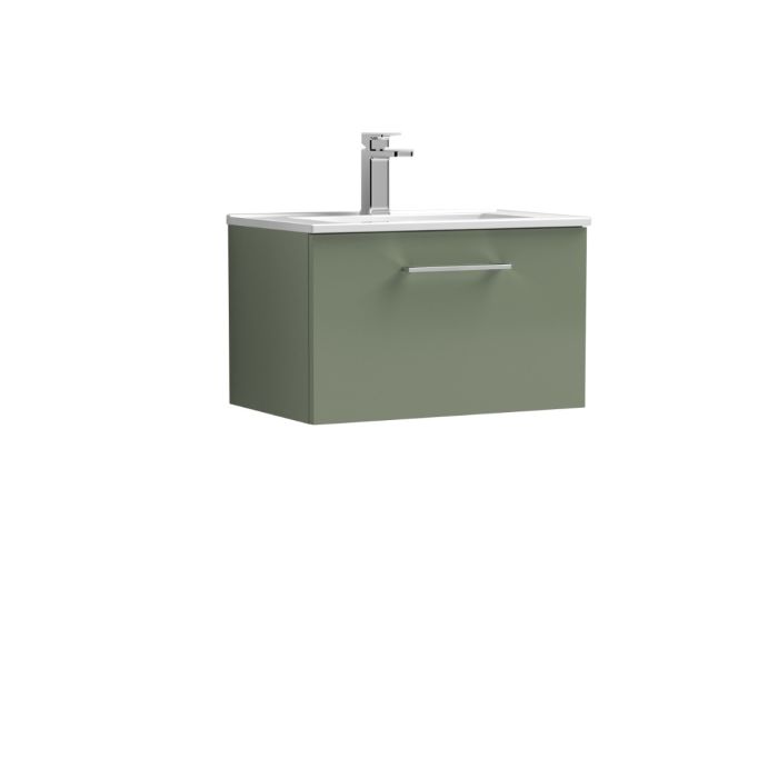 Dezine Avon 2 600mm Satin Green Stort Hung Vanity Unit, 18mm Basin