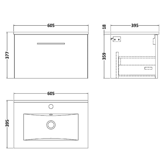 Dezine Avon 2 600mm Satin Green Stort Hung Vanity Unit, 18mm Basin