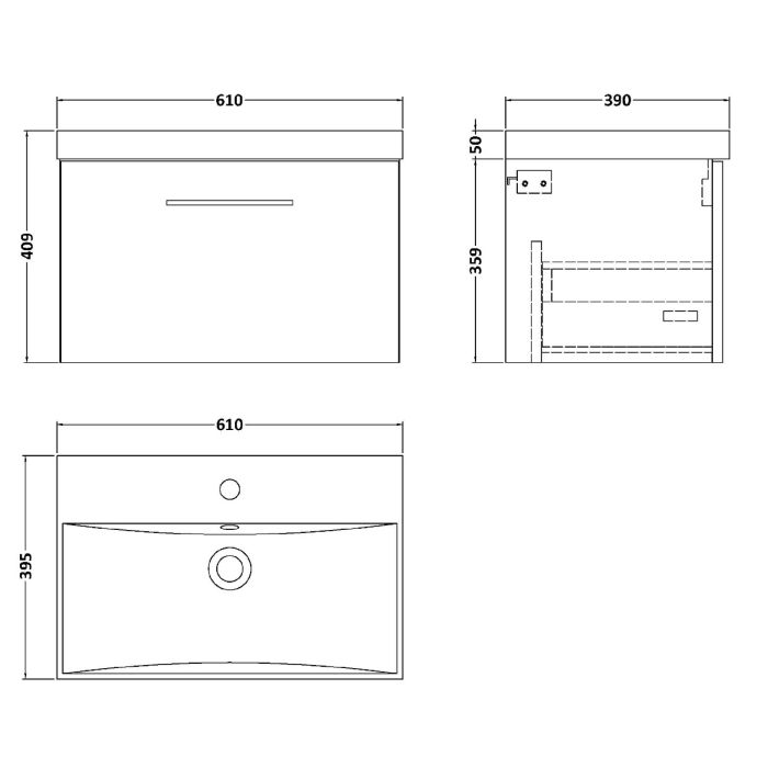 Dezine Avon 2 600mm Satin Green Stort Hung Vanity Unit, Thin Rimmed 40mm Basin