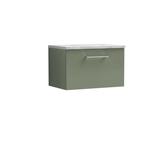 Dezine Avon 2 600mm Satin Green Stort Hung Vanity Unit, Laminate Marble Worktop