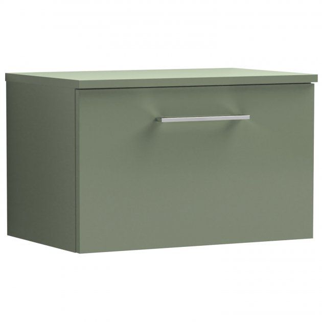 Dezine Avon 2 600mm Satin Green Stort Hung Vanity Unit, MDF Satin Green Worktop