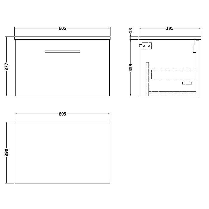 Dezine Avon 2 600mm Satin Green Stort Hung Vanity Unit, MDF Satin Green Worktop