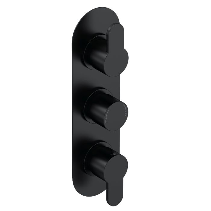 Dezine Pennar 10 Matt Black Round Concealed Triple Shower Valve, 2 Outlet