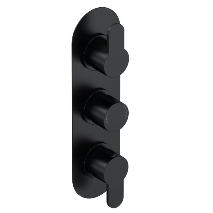 Dezine Pennar 10 Matt Black Round Concealed Triple Shower Valve with Diverter, 3 Outlet