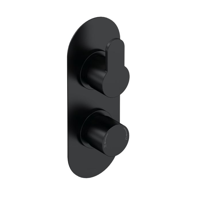 Dezine Pennar 10 Matt Black Round Concealed Twin Shower Valve, 1 Outlet