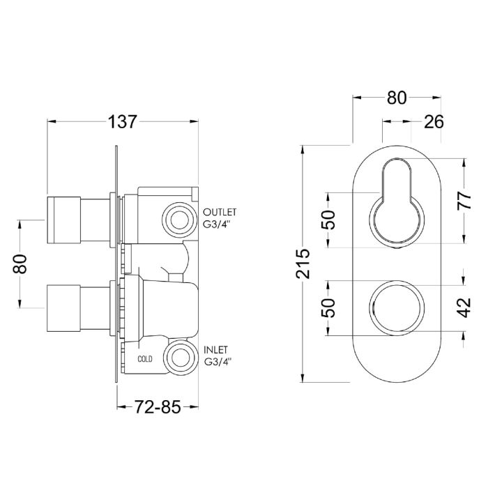 Dezine Pennar 10 Matt Black Round Concealed Twin Shower Valve with Diverter, 2 Outlet