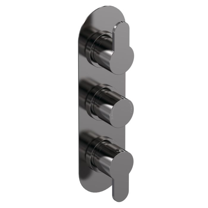 Dezine Pennar 10 Bollin Gun Metal Round Concealed Triple Shower Valve with Diverter, 3 Outlet