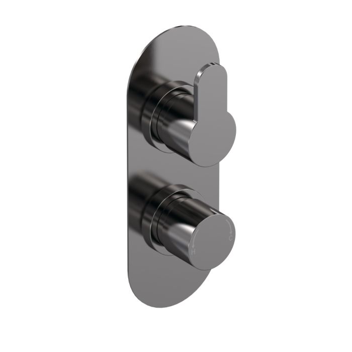 Dezine Pennar 10 Bollin Gun Metal Round Concealed Twin Shower Valve, 1 Outlet