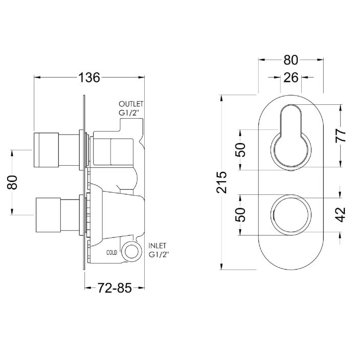 Dezine Pennar 10 Bollin Gun Metal Round Concealed Twin Shower Valve, 1 Outlet