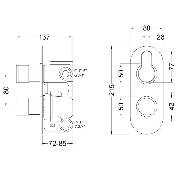 Dezine Pennar 10 Bollin Brass Round Concealed Twin Shower Valve with Diverter, 2 Outlet