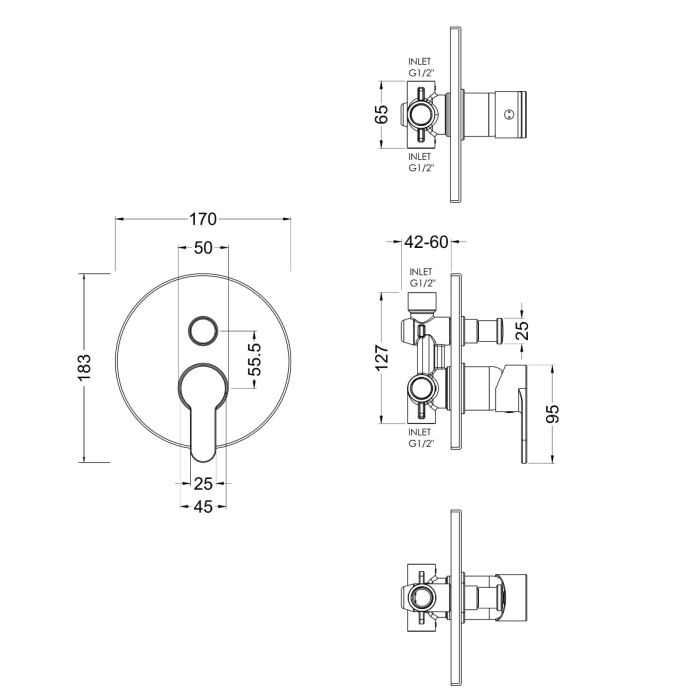 Dezine Pennar 10 Concealed Manual Shower Valve with Diverter