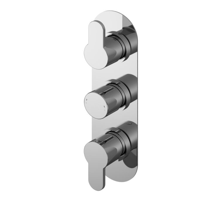 Dezine Pennar 10 Chrome Round Concealed Triple Shower Valve, 2 Outlet