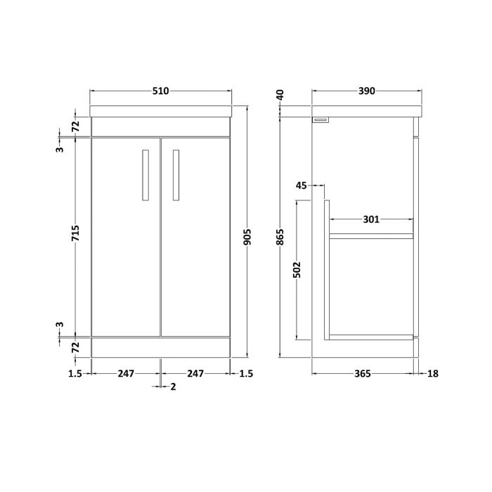 Dezine Nene 500mm Natural Oak Floor Standing 2 Door Vanity Unit, with Basin