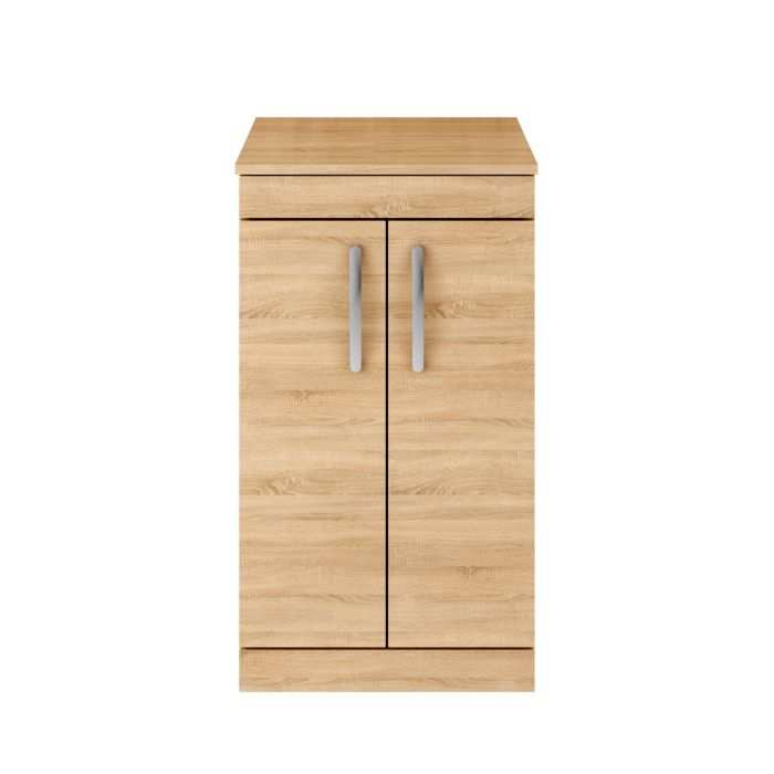 Dezine Nene 500mm Natural Oak Floor Standing 2 Door Vanity Unit, with Worktop