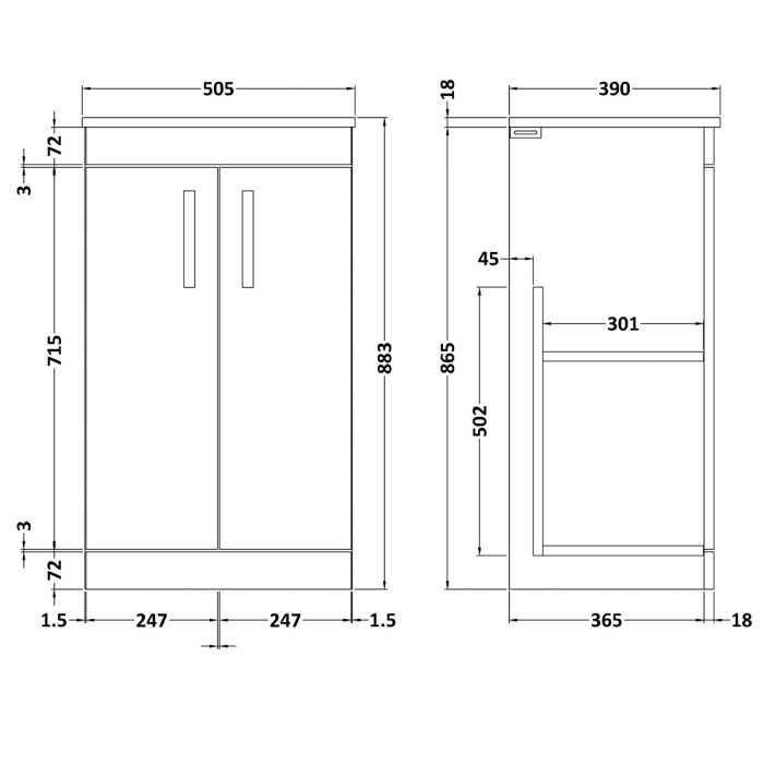 Dezine Nene 500mm Natural Oak Floor Standing 2 Door Vanity Unit, with Worktop