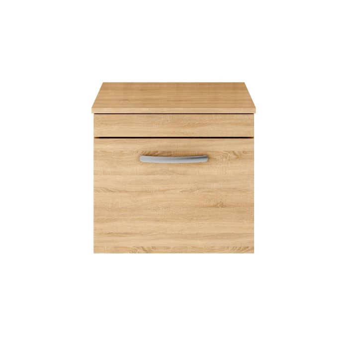 Dezine Nene 500mm Natural Oak Stort Hung 1 Drawer Vanity Unit, with Worktop