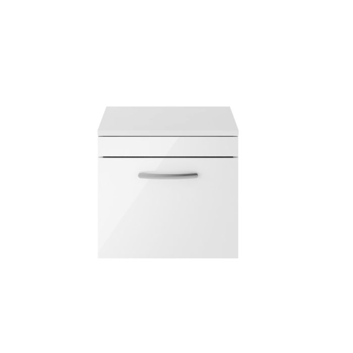 Dezine Nene 500mm Gloss White Stort Hung 1 Drawer Vanity Unit, with Worktop